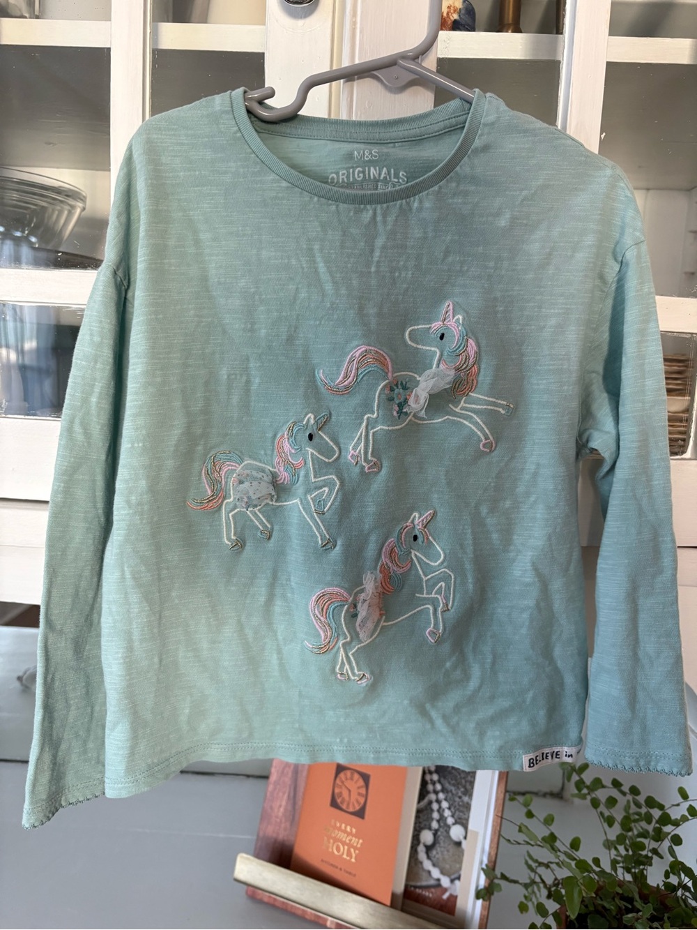 Marks & Spencer Mint Green Long Sleeve Tee with Unicorns